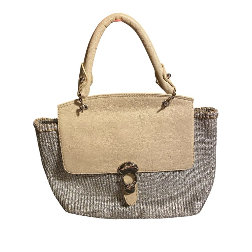 Toff and Loadstone Cream and Gray Satchel with Silver Hardware